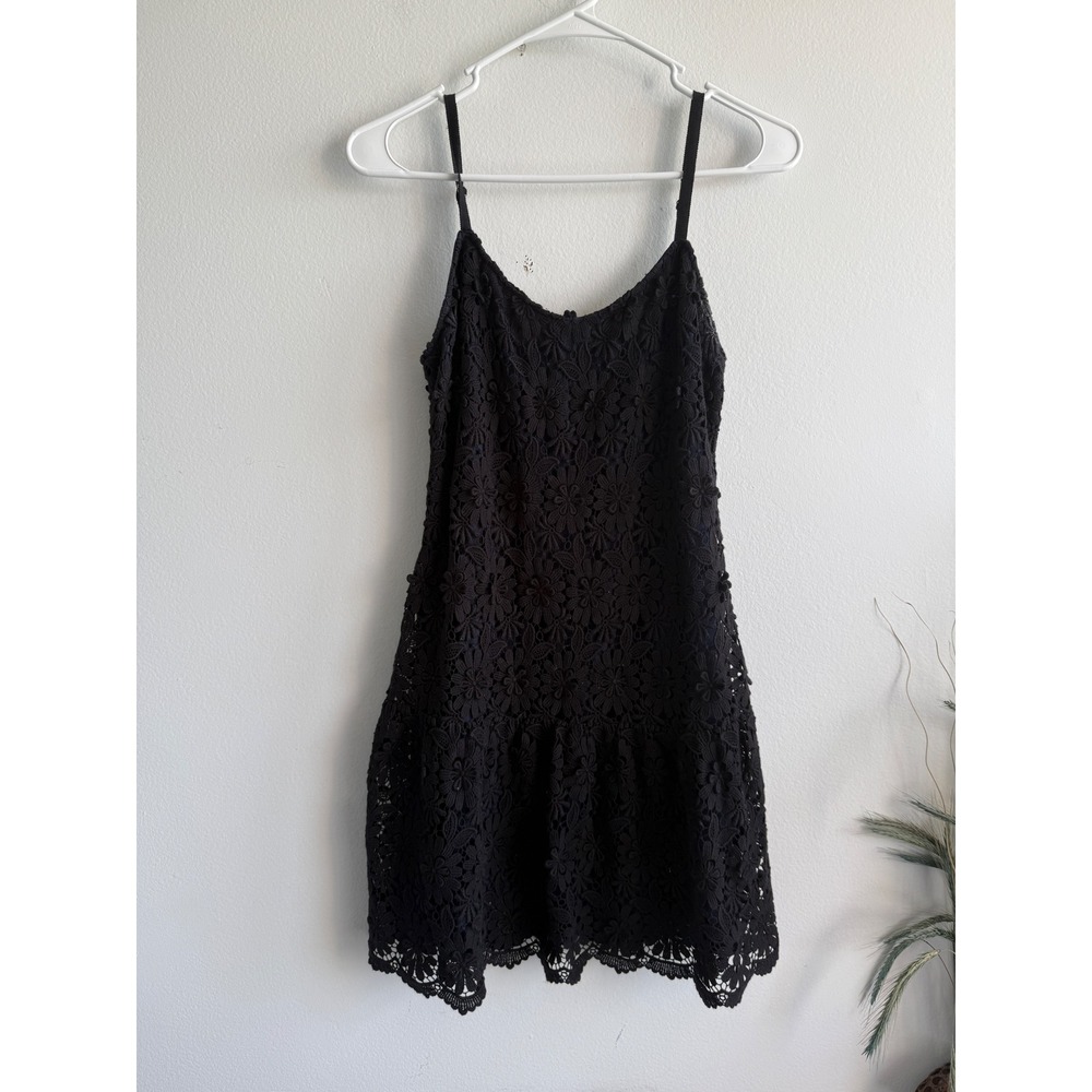 Alice + Olivia Black Floral‎ Guipure Lace Mini Dress Navy Lining 3568